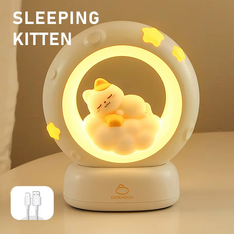 Cute Panda LED Clap Night Light Cat Rabbit USB Rechargeable Reading Table Lamp Room Decor Gift for Baby Children Sleeping Lights