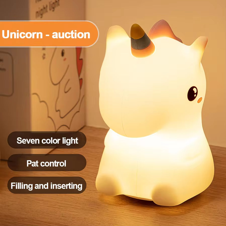 Unicornio LED para Dormitorio Infantil – Lámpara Táctil USB