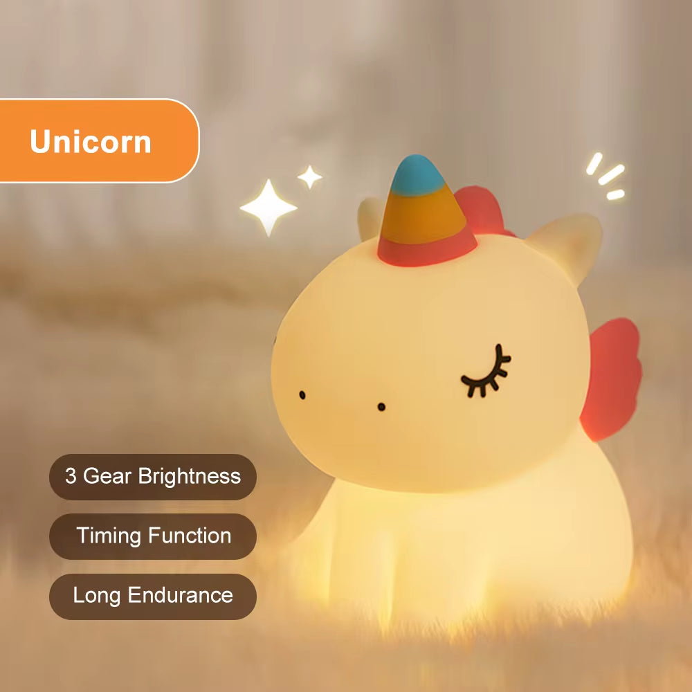 Unicornio LED para Dormitorio Infantil – Lámpara Táctil USB