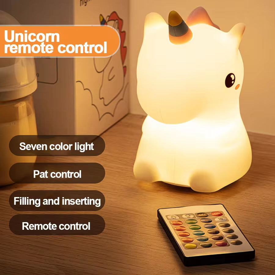 Unicornio LED para Dormitorio Infantil – Lámpara Táctil USB
