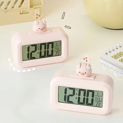 Reloj Despertador LED Kawaii – Cerdito, Luz Nocturna y Digital