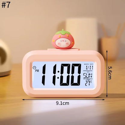 Reloj Despertador LED Kawaii – Cerdito, Luz Nocturna y Digital