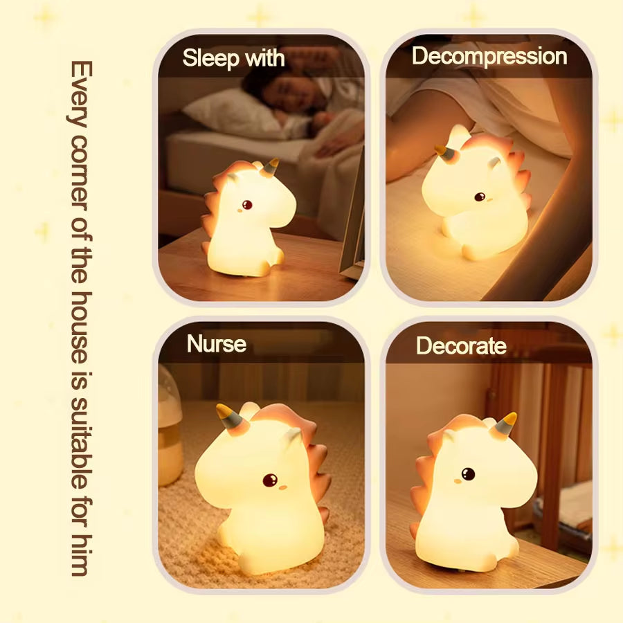 Unicornio LED para Dormitorio Infantil – Lámpara Táctil USB
